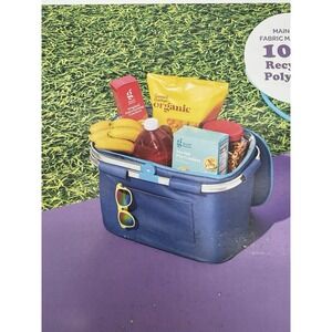 Sun‎ Squad 36 Can Picnic Cooler Blue Insulated Tote Foldable NEW Basket